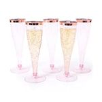 Prestee 24 Plastic Champagne Flutes Disposable, Rose Gold Glitter Plastic Champagne Glasses for Parties, Plastic Cups, Toasting Glasses, Wedding Cocktail Cups, New Years Eve Party Supplies 2024