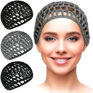 4Pcs Crochet Hair Net for Sleeping – Breathable Mesh Hair Wrap Net, Lightweight Polyester Wrap Cap for Night Protection & Styling – Stretchable Size May Vary by 0.5–1", Home & Salon Use (Black & Grey)