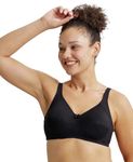 Jockey ES13 Women's Wirefree Non Padded Super Combed Cotton Elastane Stretch Full Coverage Plus Size Bra with Side Panel Support and Adjustable Broad Fabric Straps_Black_36D