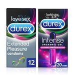 Durex Condoms Extended Pleasure 12 Pack - Durex Intense Orgasmic Gel 10 ml – Durex Value Bundle