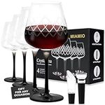 MIAMIO – 480 ml Red Wine Glasses, Set of 4 Large Wine Glasses Crystal Wine Glasses with Black Long Stem Wine Glasses + Wine Stopper & Aerator - Crystaluna Collection