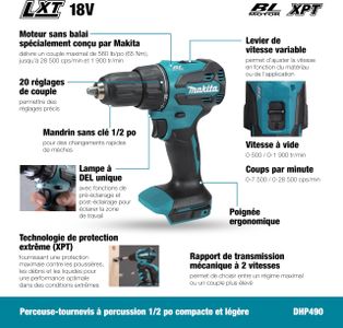 Makita 18V LXT Brushless Combi Drill – Bare Tool, No Battery
