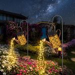 FLSEPAMB Watering Can Solar Lights Outdoor Garden (2 Pack), IP65 Waterproof Watering Can with Cascading Lights, Warm White Watering Garden Light Decor with Bracket for Pathway, Yard, Patio, Backyard