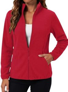 LOMON Fleece Jacket Women with 6 Pockets Winter Full Zip Coat(Red,XL)