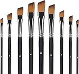 Angled Paint Brushes, 9pcs Nylon Hair Long Handle Angular Paint Brushes Set Art Paintbrush for Watercolor, Acrylic, Gouache, Oil Painting