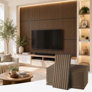 Upick Acoustic Wood Slat Wall Panels 24" x 12" Dark Walnut for Interior Decor - Sound Absorbing Accent Wall, Easy DIY Install, 20 Pack