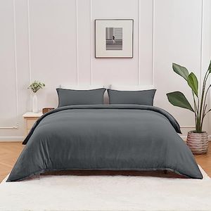 LINENOVA Duvet Cover Set King Size - Premium 100% Cotton Waffle Weave Quilt Cover Set - Breathable, Durable, and Hypoallergenic for All Seasons, 3 Pieces Duvet Cover & Pillowcase Set (Charcoal, King)