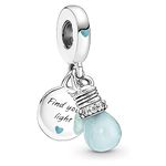 Lkwrideiny Glow-in-the-dark Lightbulb Double Dangle Charm 925 Sterling Silver Pendant,Jewelry Beads Gifts for Women Bracelet&Necklace