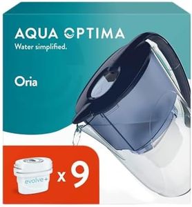 Aqua Optima Oria Carafe Filtrante et 9 Cartouches Filtrantes Evolve+ 30 Jours, Capacité 2,8 litres, Pour la Réduction des Microplastiques, du Chlore, du Calcaire et des Impuretés, Bleu, One Size