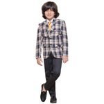 AJ DEZINES Kids 5 Piece Checkered Cotton Blend Brown Coat Pant Suit Set For Boys (802-BEIGE-2)