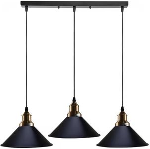 LEDSone 3 Head Black Vintage Industrial Ceiling Hanging Light Shade Loft Style Metal Ceiling Pendant Lamp for Kitchen Island, Living Room, Dining Room E27 UK Lighting