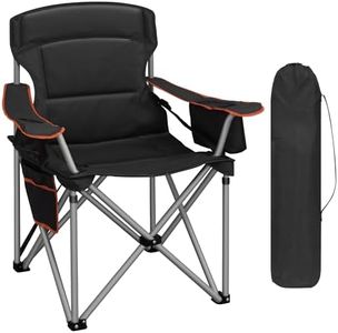 Hzuaneri Folding Camping Chair for Adults Oversized 220KG, Heavy Duty Padded Camping Chair with Adjustable Lumbar Support, Cooler Bag, Cup Holder for Garden Balcony Fishing Black and Orange CC00299EO