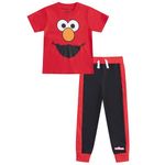 Sesame Street Elmo or Cookie Monster Boys T-Shirt and Jogger Set for Infant and Toddler Kids Blue/Navy or Red/Black, Red, 4 Years