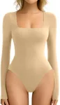 Avidlove Women's Long Sleeve Bodysuit Double Lined Square Neck Body Suit Tops Snap Closure Soft (Nude,S)