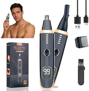 Mendaping LED Display Ear and Nose Hair Trimmer Clipper for Women Men,2026 Rechargeable 2 in 1 Painless Eyebrow & Facial Hair Trimmer with Powerful Motor and Dual-Edge Blades Easy Cleansing (Black)