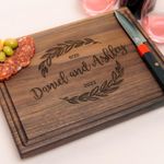 Personalized Cutting Board, Custom Wedding, Anniversary or Housewarming Gift Idea, Wood Engraved Charcuterie, for Couples and Family (5. Round Leaf No.039)