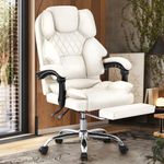 Furb Office Chair with Foot Rest, 135° Reclining Home Office Desk Chair, Adjustable Height Swivel Chair with Comfortable Thickly Padded Armrests (White)