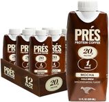 PRÉS Protein Coffee - Real Cold Brew with Decadent Cocoa - 20g Ready To Drink Protein - 1g Sugar - 100 Calories - No Added Sugar, 99% Lactose Free Keto Friendly Proffee - 11 FL OZ - 12pk Mocha