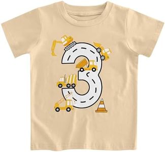 Lovekider Boys Birthday Shirt 3rd Truck Excavator Graphic Tshirts Short Sleeve Construction Party Gift Beige Tee for Girls Kids Size 3