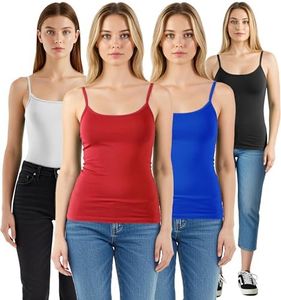 Emmalise Women's Basic Short Camisole Adjustable Strap Layering Cami Tank Top (4Pk Red, Royal, White, Black, Medium)