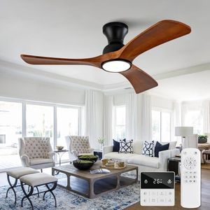 OMYU 42 inch Flush Mount Ceiling Fans with Lights,Remote Control,Wall Switch,Solid Wood Blades,Dimmable,Reversible,Noiseless,Power Off Memory Low Profile Ceiling Fan for Indoor Outdoor Bedroom Patio