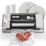 Mesliese Vacuum Sealer Machine 95kPa 140W, Food Sealer with 20 L/min Suction, Double Seal Strip, Built-in Cutter & Roll Storage, Plus 2 Vacuum Lids for Canisters & Jars