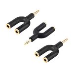 Headphone Splitter, CableCreation 3.5mm Aux Stereo Y Jack Splitter U Shape Male to 2 Female, Compatible with Headphone, Smartphone, Suitable for iPod, Tablets, MP3 Players - 3 Pack/Black