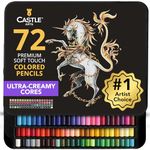 Castle Art Supplies 72 Colouring Pencils Set | Premium Soft Core Coloured Pencils for Adult Artists, Professionals and Colourists | Protected and Organised in Presentation Tin Box