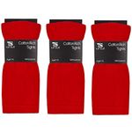 Girls Childrens 3 Pairs Plain Tights Back To School Everyday Cotton Rich Leggings Red 7-8