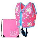 Go Swim Float Vest - *Includes Free Swim bag* Fixed Buoyancy Childrens Swim Jacket With Safety Strap. (Ages 18 Months - 5 Years) (Magical Unicorns, Small)