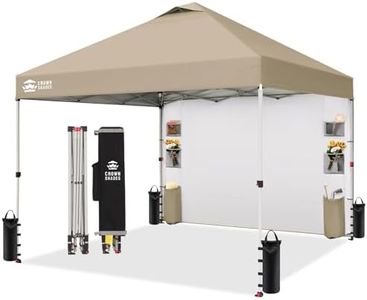 CROWN SHADES Canopy Tent 10x10 Pop Up Canopy Outdoor Shade with Pockets Sidewall, Easy Up Sun Shelter with One Person Set Up Center Lock, Portable Instant Camping Beach Canopy Tents, Beige