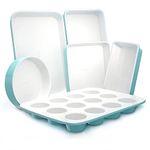 NutriChef Bakeware Set, Nonstick, Baking Sheet Set, 6 pc., Baking Trays, Quality Kitchenware for Cooking and Baking, Kitchen Set, Attractive Oven Trays, Aqua and White