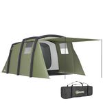 Outsunny Inflatable 3-4 Man Tunnel Tent w/Air Pump, Living Area & Vestibule, Waterproof Family Camping Air Tent w/Sewn In Groundsheet & Removable Footprint for Camping, Hiking, Olive Green