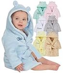 Gembroidery Personalised Baby Bathrobe Hooded Fleece Dressing Gown Super Soft Gifts Bath Robe For Boys Girls Cute Teddy Ears (0-6 Blue)