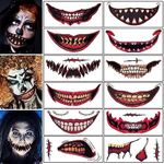 Halloween Mouth Tattoo Stickers Halloween Prank Makeup Temporary Tattoo Paper Horror Lip Big Mouth Face Tattoos for Adults Women Men Clown Cosplay Halloween Makeup Prank Props (12 Sheets)