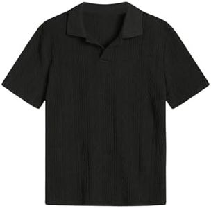 OYOANGLE Boy's Short Sleeve Collar Neck Cable Knitted Solid Plain Golf Uniform Shirt Black 9Y