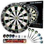 Dart Board Steel Dart Board Dartboard set with 6 pcs 20g Steel Tip Darts 12 Flights Rotating Number Ring + Staple-Free Bullseye Throwing Line Install Instruction (green yellow)