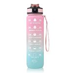 JUGTE Plastic Water Bottles 1 Litre Sipper Bottle For Adults Motivational Water Bottle Sipper With Straw & Time For Gym Office School Home Water Bottle For Kids (Pink)