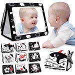 Tummy Time Mirror Toy, High Contrast Black and White Baby Newborn Toys for Tummy Time Foldable Baby Mirror Sensory Development Toys Baby Toy for Infants Boys Girls 0 3 6 12 Months