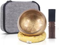 Kmise Tibetan Singing Bowls Set- Handmade in Nepal Meditation Sound Bowls for Yoga, Meditation, Mindfulness, Healing and Chakra Balancing, Stress Relief (5', Gold Flower)