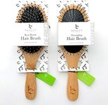 Boar Bristle Hair Brush & Detangling Hair Brush Set, Natural Wooden Bamboo Handle, For Styling, Straightening, Detangling Thick, Thin, Fine, Straight, Curly, Wavy, Long, Dry hair, Men & Women, 2 pack