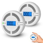 Mini Carbon Monoxide Detector 2 Pack, CO Detector With LED Digital display,EN 50291 arbon Monoxide Alarm Monitor for Home Safety (AA Battery not Included)