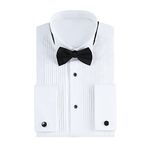Gollnwe Men's Tuxedo Shirt Wing Collar French Cuffs with Cufflinks and Bow Tie, White, XX-Large