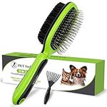 PET Seeker Double Sided Dog Brush/Cat Brush, Dog Brushes for Grooming with Free Cleaning Tool, Dog Grooming Brush with Rounded Pins & Bristles, Dog Brushes for Shedding with Anti Slip Handle