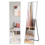 RELAX4LIFE Full Length Mirror, 160x40cm Free Standing Floor Mirror with EVA Buffer Pad, Wall Mounted Hanging Mirror for Bedroom Living Room (Silver)