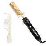 Homfu Hot Comb Hair Straightener Heat Pressing Comb Ceramic Curling Flat Iron Curlers Electric Straightening Comb Wigs Straightener Anti-Scald Pressing Comb with Dual Voltage for Travel and Home Use (Gold)