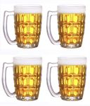 DOMINGO HUB® Classic Heavy Base Beer Glass 400 ML Set of 4 Italian Style Jumbo Beer Mug with Handle Classic Design Crystal Clear Glass Whisky, Wine, Vodka, Juice, Tea, Coffee Glass for Home Bar