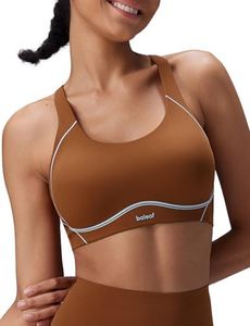 baleaf Freeleaf Broadway High Support Sports Bra for Women Dance Yoga Workout, Wirefree Molded Cup Spaghetti Strap Longline Padded Tops, Brown XL