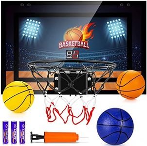 TREYWELL Indoor Basketball Hoop Fan Backboards for Teens and Adults Door Room Basketball Hoop Mini Hoop with Electronic Scoreboard, 3 Balls and Batteries Basketball Toys for 8 9 10 11 12
