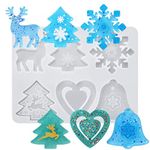 PHOGARY Christmas Resin Moulds Epoxy Molds for Crystal Epoxy Casting, DIY Xmas Pendent Hanging Ornaments, Tree, Snowflakes Elk Bell Gift Decoration